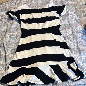 LOFT Asymmetrical Black and White Striped Dress
